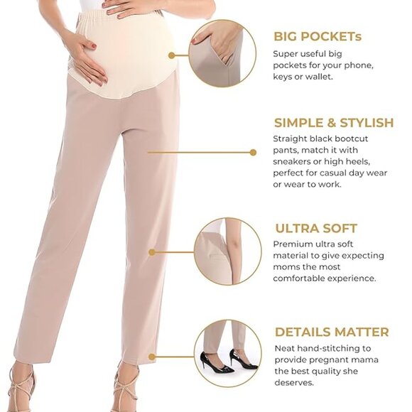 Black Maternity Trouser Pants - Over-the-belly with stretch - ankle length - Picture 10 of 14